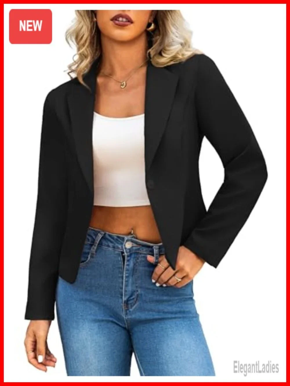 Women's Cropped Blazer Lightweight Notch Lapel Business Casual Jacket